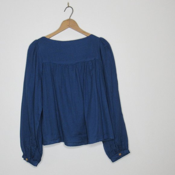 Emerson Fry India Collection LAURENT BLOUSE - LAPIS ORGANIC Blue XS NWT - Picture 6 of 9